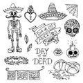 Day of the Dead hand sketched doodles