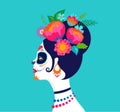 Dia de los muertos, Day of the dead, Mexican holiday, festival. Poster, banner and card with make up of sugar skull Royalty Free Stock Photo
