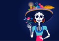 Dia de los muertos, Day of the dead, Mexican holiday, festival. Woman skull with make up of Catarina with flowers crown Royalty Free Stock Photo