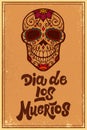 Dia de los muertos Day of the dead. Mexican sugar skull on grunge background. Design element for poster, logo, label, sign, card