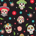 Dia de Los Muertos or Day of the Dead seamless pattern. Traditional Mexican festival. Royalty Free Stock Photo