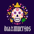 Dia de los Muertos fraktur font gothic lettering with sugar skull and flowers. Mexican holiday Day of the Dead typography poster.