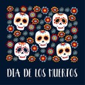 Dia de Los Muertos greeting card, invitation. Mexican Day of the Dead. Ornamental sugar skulls, flowers. Hand drawn Royalty Free Stock Photo