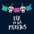 Dia de los Muertos greeting card, invitation. Mexican Day of the Dead. String decoration with party flags and ornametal