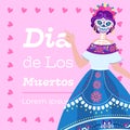 Dia de Los Muertos - social media square banner. Day of the dead - layout of greeting card with text