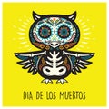 Dia De Los Muertos. Greeting card with sugar skull owls. Royalty Free Stock Photo