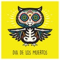 Dia De Los Muertos. Greeting card with sugar skull owls.
