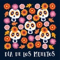 Dia de los Muertos or Halloween greeting card, invitation. Mexican Day of the Dead. Decorative Calavera catrina skulls Royalty Free Stock Photo