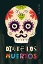 Dia de Los Muertos holiday poster. Mexican Day of the Dead national festival greeting card with colourful lettering and