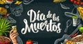 Dia de los Muertos lettering and mexican traditional food