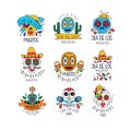 Dia De Los Muertos logo design set, Mexican Day of the Dead holiday, party banner, poster, greeting card or invitation Royalty Free Stock Photo