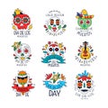 Dia De Los Muertos logo set, Mexican Day of the Dead holiday design elements can be used for party banner, poster