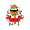Dia De Los Muertos logo, traditional Mexican Day of the Dead design element with maraca, holiday party banner, poster