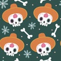 Dia de los muertos, Mexican Day of the Dead cute cartoon colorful seamless vector pattern background illustration Royalty Free Stock Photo