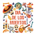 Dia de los Muertos, Mexican Day of Dead greeting card Royalty Free Stock Photo