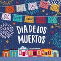 Dia de los Muertos, Mexican Day of the Dead greeting card, invitation. Latin American holiday. Garland of bunting cut