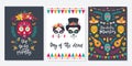 Dia de Los Muertos, Mexican Day of the Dead. Set of greeting cards