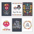 Dia de Los Muertos, Mexican Day of the Dead. Set of greeting cards Royalty Free Stock Photo