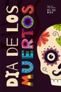 Dia de Los Muertos party poster. Mexican Day of the Dead national Mexico festival greeting card. Colourful lettering and