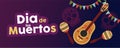 Dia de los muertos poster with instruments and garlands