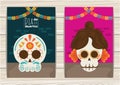 Dia de los muertos poster with katrina and head skulls and garlands