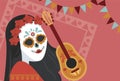 Dia de los muertos poster with katrina skull and guitar