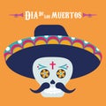 Dia de los muertos poster with mariachi skull and lettering