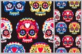 Sugar skulls on black seamless patterns