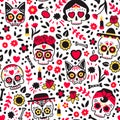 Dia de los muertos seamless vector pattern.