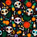 Dia de Los Muertos seamless vector pattern.