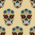 Seamless pattern with ornamented skulls