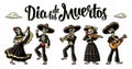 Dia de los Muertos. The skeleton in Mexican national costumes Royalty Free Stock Photo