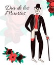 Dia de Los Muertos, traditional Mexican Halloween vector flat cartoon card concept with text