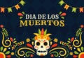 Dia de Los Muertos Vector Illustration with Day of the Dead, Play Music, Skeleton in Mexican Costumes and Sombrero in Flat Cartoon Royalty Free Stock Photo