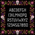 Dia de muertos bone font and festive flower frame