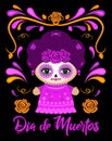 Dia de Muertos, Day of the Dead Spanish text Classic Mexican Catrina Doll and ornaments.