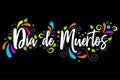 Dia De Muertos. day of the Dead spanish text Lettering isolated illustration on black background Royalty Free Stock Photo