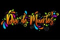 Dia De Muertos. day of the Dead spanish text Lettering isolated illustration on black background Royalty Free Stock Photo