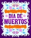 Dia de Muertos, Day of the death spanish text and flower decoration elements