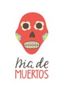 Dia de Muertos hand lettering poster. Day of the Dead card. Skull sticker. Mexican party. Amor eterno. Embroidery banner