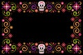 Dia de muertos Holiday flower frame with sugar skull