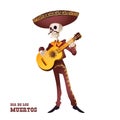 Dia de Muertos. Mariachi musician skeleton. Mexican tradition.