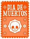 Dia de muertos, Mexican Day of the death spanish text, cute skull vector illustration
