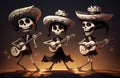 Dia de Muertos. Trio Dancer skeletons. Mexican tradition