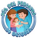 Dia del Pediatra text with cartoon character