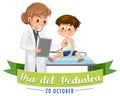 Dia del Pediatra text with cartoon character