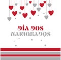 Dia dos Namorados greeting card template with typography text happy Dia dos Namorados and red heart