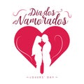 Dia dos Namorados June 12 Brazil Valentine Lover Day heart beautiful poster girl boy silhouette vector