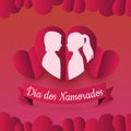 Dia dos Namorados Valentine`s Lovers` Day of the Enamored heart couple silhouette poster design vector