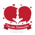 Dia dos Namorados June 12 Brazil Valentines Lovers Day heart poster girl boy silhouette vector
